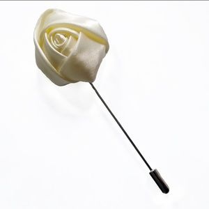 Mens Satin Fabric 3D Rose Lapel Pin Brooch Cream